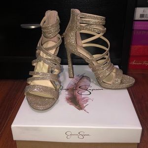 Glitter Gold Strappy Heels by Jessica Simpson